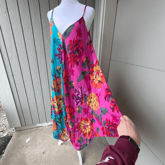 Anthropologie Handkerchief Hem Colorblock Floral Slip Dress Flex Size - Picture 9 of 12